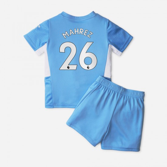 Camisola Manchester City Riyad Mahrez 26 Criança Equipamento Primeiro 2021-2022 Manga Curta